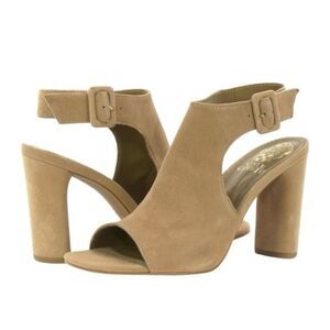 Vince Camuto Crebellan Block Heel Suede Sandal in Tan Size 8.5